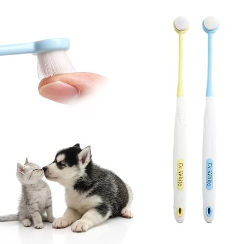 MANON ROSA Cepillo de dientes para gatos y perros, juego de 2 cepillos de dientes para mascotas con cerdas suaves ultrafinas para dientes y encías sensibles, gatos y perros pequeños, herramienta de