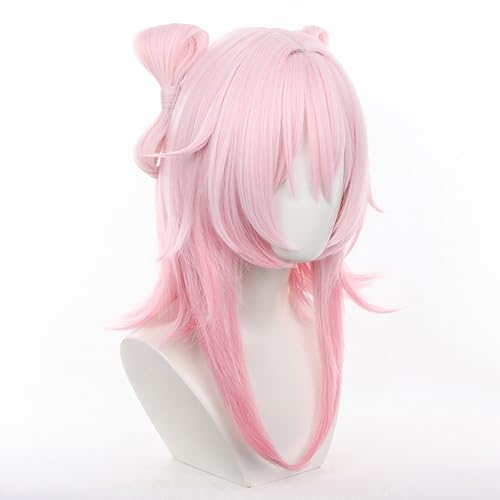 Image of Anime Pink Wigs with Bangs Long Straight Wig Pre-Made Bow March 7th Adult Game Cosplay Wigs Halloween,Christmas,Comic con,Game Show,Party
