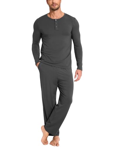 GYS Bamboo Viscose Men's Pajama Sets 2 Piece Long Sleeve Sleep Set with Pockets, Charoal, Medium