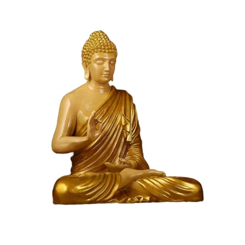 Image of 2 Feet Height Decorative Meditating Buddha Idol for Home Decor Big Size, Black Ceramic Murti, Meditation Buddha Statue, Home Garden Decor (Cream & Golden)