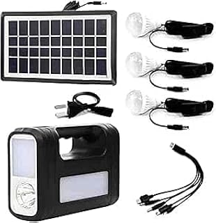 Solar Generator Portable 10 Leds Lighting System with 9V/5W Polycrystalline Solar Panel battery inside and 3 bulbs, USB for Emergency Supply, Home Outdoor Camping