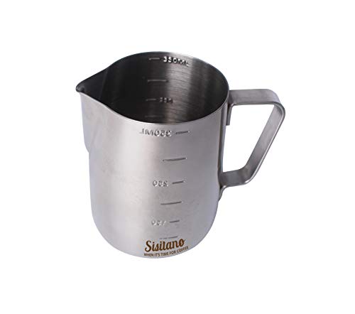 Sisitano Stainless Steel Milk Frothing Pitcher - Espresso Milk Steaming Pitcher 12oz 350ml Milk Frother Pitcher With Drip Control For Perfect Coffee-Art Every Time