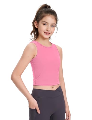 Image of HASMES Girls Athletic Tank Tops Sleeveless Basic Dance Crop Tops for Kids