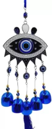Feng Shui & Vastu/Evil Eye Wall Hanging with Bells for Good Luck Charm and Prosperity Decorative Showpiece (Metal, Blue) (Evil Eye)