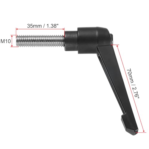 Image of uxcell Adjustable Clamping Lever Handle M10 x 35mm Metric 304 Stainless Steel Male Threaded Stud Hand Knobs Push Button Ratchet Rotating Screw Handles Bolts with Locking Lever Black