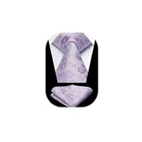 HISDERN Lilac Tie for Men Floral Necktie and Pocket Square Classic Men's Silk Ties Set for Wedding Party Business