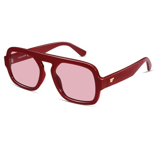 Image of VANLINKER Retro Square Aviator Sunglasses for Women Men 70s Vintage Style Trendy Flat Top Rectangle Sun Glasses VL9826