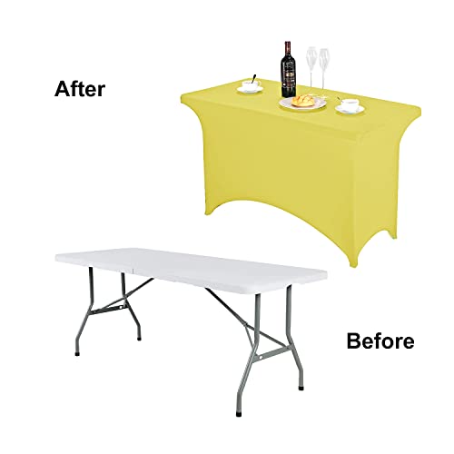 Image of FORLIFE Spandex Table Cover - Fitted 4ft Rectangular Tablecloth, Stretch Patio Cover, Universal for Wedding, Banquet, Party (Yellow)