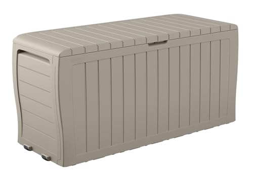 Keter Marvel Plus 71 Gallon Resin Outdoor Storage Box for Patio Furniture Cushions, Throw Pillows, Garden Tools and Pool Floats, Beige