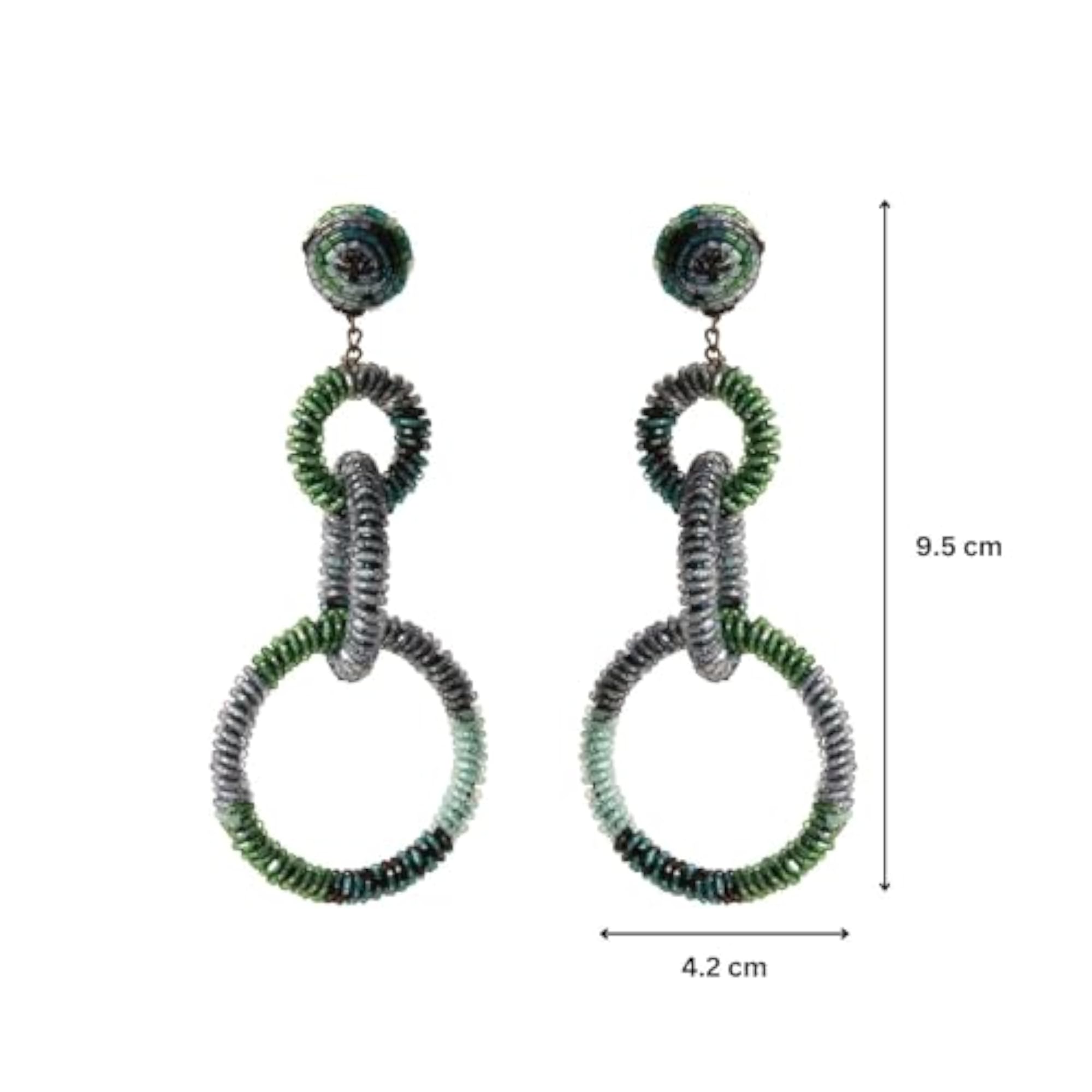 Luxury Spiral Green Drop Earrings, Diwali Special Gift Set