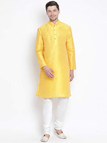 Image of VASTRAMAY VM Mens Silk Blend Kurta Pyjama Set - Classic Ethnic Attire for Timeless Style and Cultural Celebrations | Soft Comfortable Solid Full Sleeves Kurta and Churidar Pyjama Set