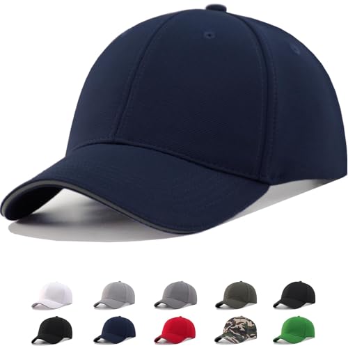Image of TSSGBL Men's Plain Baseball Hat - OSFM & XXL Big Head Fit，Adjustable Structured Ball Cap with Reflective Sandwich Brim