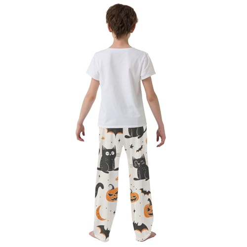 Halloween Cat Pumpkin Boys Long Pants Soft Trousers Elastic Waist Kids Lounge Bottoms with Pockets S-XL3