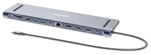Image of Manhattan USB C Docking Station 2 HDMI, 3 Monitor Station 12 in 1, Triple Display Laptop Docking Station with 5Gbps USB-A /C 3.1, USB 2.0, 100W PD, Ethernet, Audio, SD /TF Card Slot- 190305