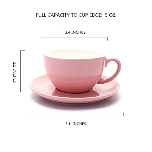 Coffeezone Americano Coffee Cup And Saucer Latte Art Cappuccino Barista Cups, New Bone China Coffee Shop (Glossy Pink, 8.5 Oz) #TOP1