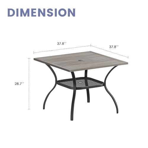 Image of VICLLAX Outdoor Patio Dining Table for 4, Square Patio Table with Umbrella Hole for Patio Lawn Deck Backyard, Antique Grey Tabletop