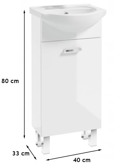 .Deftrans Badezimmerschrank mit Waschbecken und Waschtischarmatur, 40 x 84 x 20 cm weißer stehend Waschbeckenschrank kleine mit waschtischarmatur gäste wc