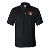 Polo Shirts for Men Italia Flag Embroidery Cotton Short Sleeves Golf Tees Black X Large