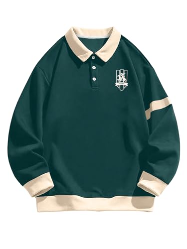 WDIRARA Men's Graphic Print Drop Shoulder Sweatshirts Collared Neck Long Sleeve Pullovers Sweatshirts