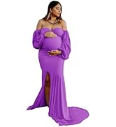 FEBUBETT Off Shoulder Maternity Dress for Wedding A Line Chiffon Long Sleeve Pregnancy Gown for B...