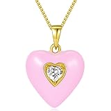 espere Baby Pink Heart Charm Necklace | Puffy Heart Pendant Necklace 17+2''