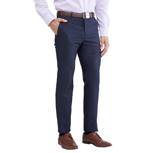 Image of Raymond Men's Slim Fit Structure Pattern Polyester Blend Pleated Formal Trouser