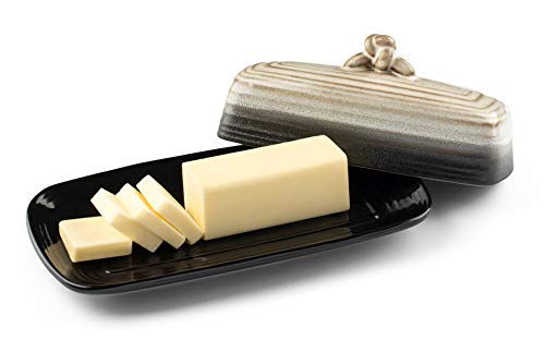 image for La Rochelle Ceramic Butter Dish w Handle Cover and Plate 2-Piece Combo