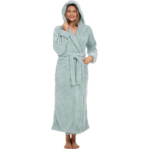 Image of Alexander Del Rossa Womens Fluffy, Fuzzy Robe for Women,Women's Long Hooded Robes, Plus Size