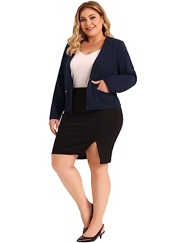 Agnes Orinda Plus Size Blazer for Women Crop Collarless Long Sleeve Work Blazers Suit Blazer Jacket3