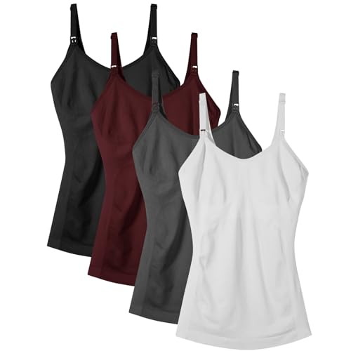 Women's Maternity Nursing Tank Tops with Built in Bra for Breastfeeding Camisoles Shirt 4Pack