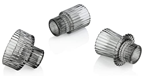 Vixdonos Taper Glass Candlestick Holders Tealight Candle Holders for Table Centerpieces, Wedding Decor and Dinner Party (3 Pcs, Gray)