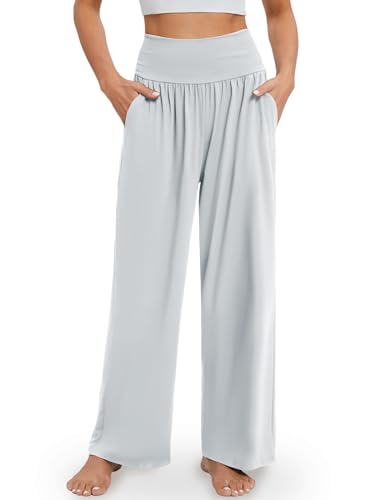 Image of Gracyoga Wide Leg Yoga Pants for Women Casual Loose Cozy Sweatpants High Waisted Lounge Pajama Flowy Pants With Pockets