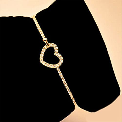 Junyy Delicate Rhinestone Hollow Heart Charm Bracelet For Women Girls Birthday Party Bangle Bracelets(Gold) #TOP6