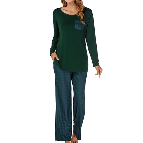 JCQIGOA Pyjamas Dam Långärmad Pyjamas Dam Lång Delar Set Loungewear Nattkläder Pyjamas Lång Sovkläder Pyjamas, Grön, M