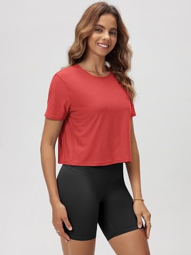 Image of ODODOS Women's Performance Cropped Tee Ultra Soft odSTRATUM Tech Short Sleeve Relaxed Top Crew Neck T-Shirts