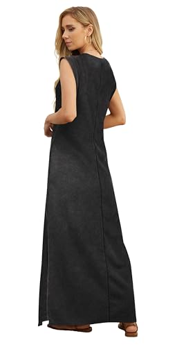 Image of GRECERELLE 2026 Women Year-Round Casual Round Neck Loose Split Wrinkle-Free Long Maxi Vacation Dress with Pockets (XXS-4XL)