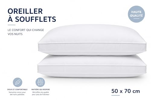 L22G Oreillers de Lit à Soufflets Lot de 4 Premium 50x70 cm Respirant et Moelleux, pour Toutes Positions de Sommeil Blanc (4) – vue 3