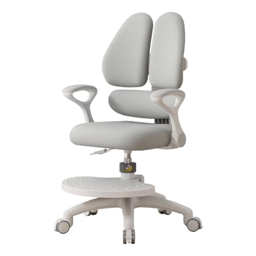 TAZZOR Ultra Silla de escritorio para niños, tres en el respaldo mejorada, altura regulable, reposabrazos y reposapiés giratorios de 90°, silla giratoria ergonómica para niñas y niños (gris)