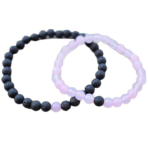 Bracelets couples fin de la solitude à distance lave noire jade rose