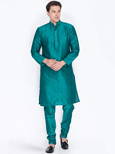 Image of VASTRAMAY VM Mens Silk Blend Kurta Pyjama Set - Classic Ethnic Attire for Timeless Style and Cultural Celebrations | Soft Comfortable Solid Full Sleeves Kurta and Churidar Pyjama Set