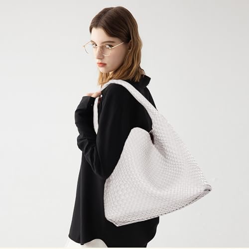 Image of JINMANXUE Woven Tote Bag for Women, Fashion Hobo Handbag, Travel Top-handle Shoulder Bag, Beach Underarm Bag with Purse