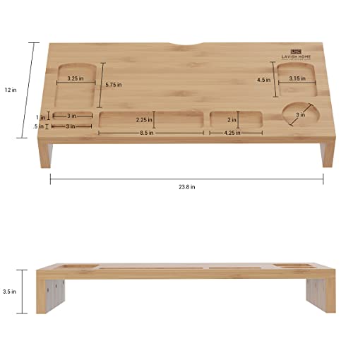 Image of Lavish Home Bamboo Monitor Riser Set - 2-Pack Wooden Laptop Stand and PC Computer Shelf Set for Home, Office, or Dorm Rooms - Office Accessories