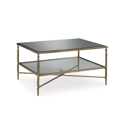 Signature Design by Ashley Cloverty Mid-Century Coffee Table with 1 Glass Shelf and Embellished Legs, Metallic