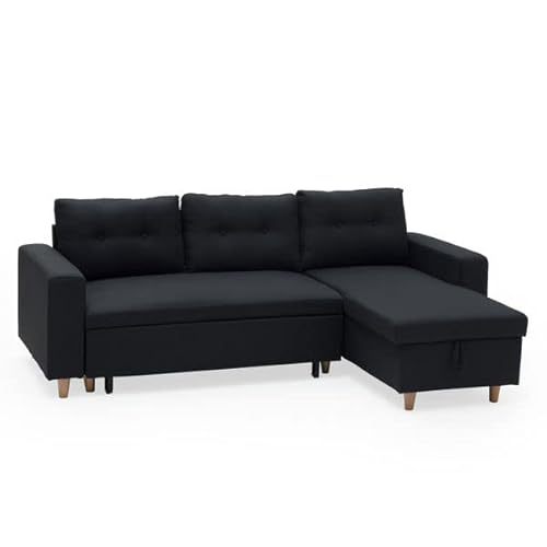 Happy Garden Sofá esquinero Convertible de 3 plazas Wade de Color Gris Antracita. Sofá Chaise Longue Reversible con canapé.