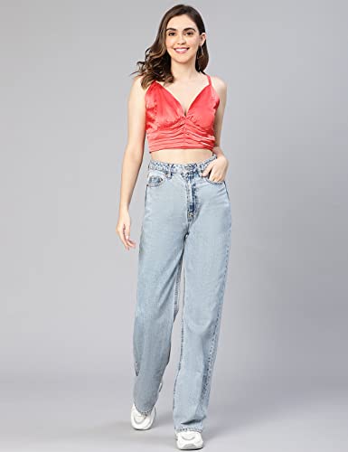 Image of oxolloxo Women Satin Shoulder Strap V-Neck Crop Top