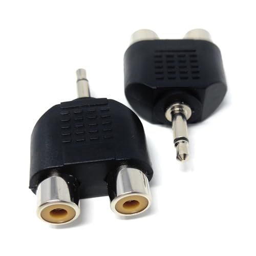 DRUT 2pcs. 3.5mm MONO Jack to 2 x RCA Female Phono Connectors Plugs Audio Video Cable Adapter, Black