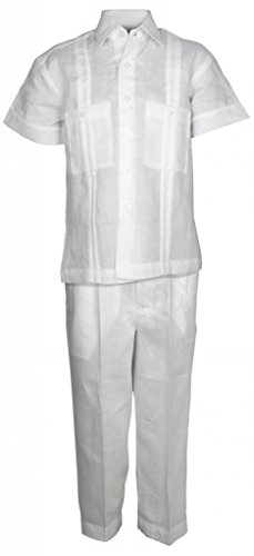 Mojito Kids Boys Linen Two Pocket Guayabera Shirt and Pant Set White 04