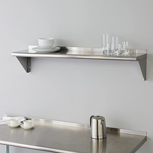 Image of ROCKPOINT Stainless Steel Shelf 12 x 48 Inches 350lb, NSF Metal Commercial Shelves Wall Mount Floating Shelving with Backsplash for Restaurant, Kitchen, Home and Hotel, Silver