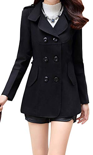 Ms Stunner Women's Winter Spring Solid Color Double Breasted Elegant Wool Coats Black US S 4-6