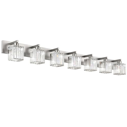 Image of Aipsun Brushed Nickel Bathroom Light Fixtures Crystal Vanity Lighting Fixture Modern Bathroom Vanity Light 7 Light (Exclude Bulb)